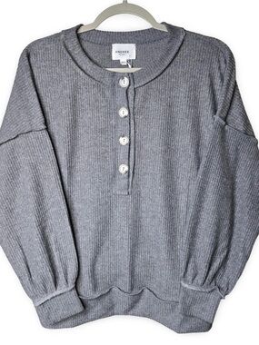 ANDREE BY UNIT Gray Ribbed Henley Sweatshirt